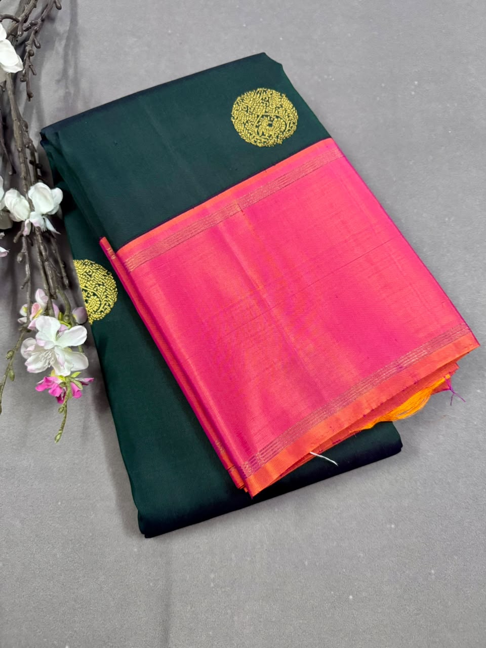 Bottle Green Pure Kanchi Silk Saree 107