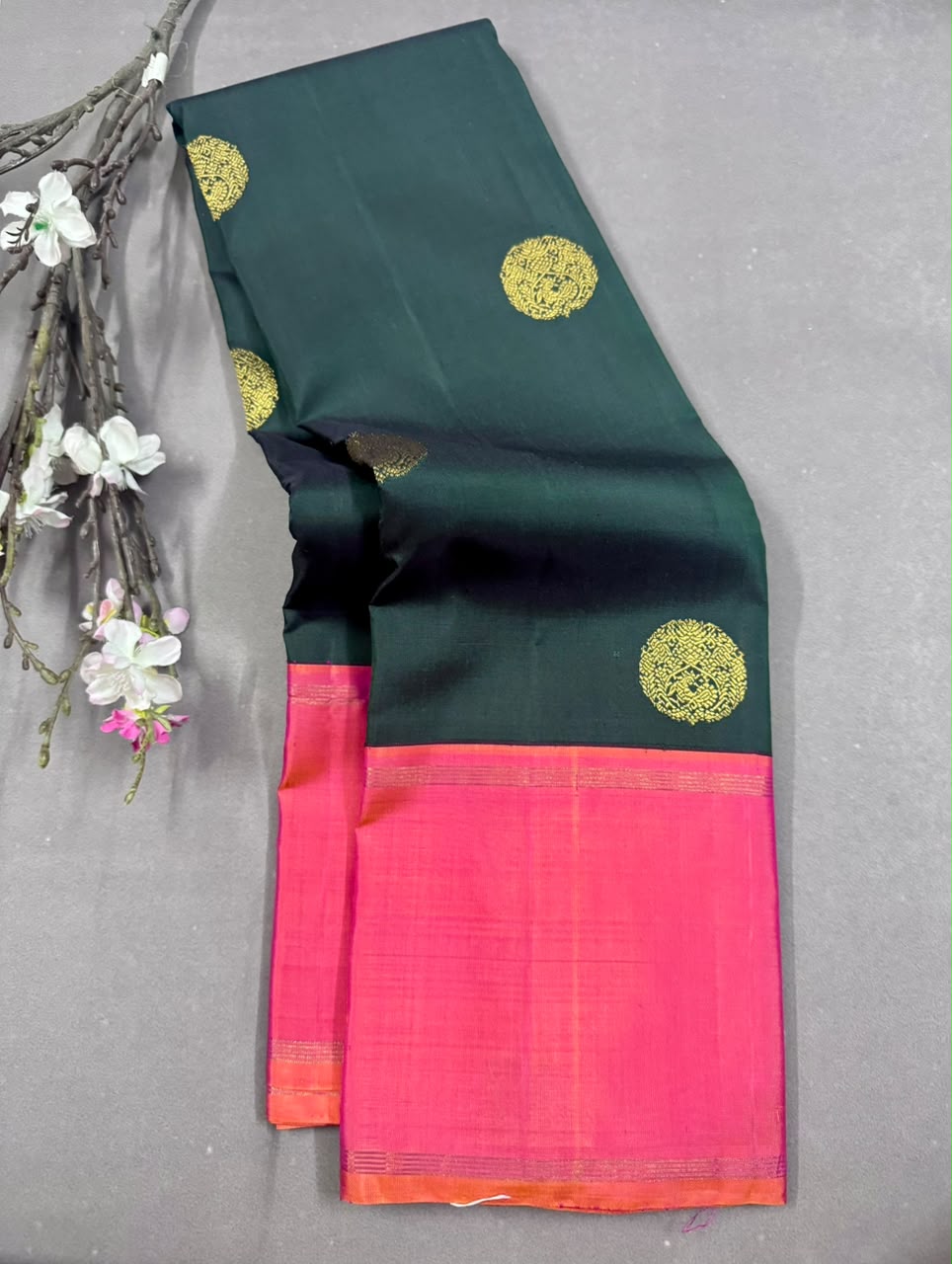 Bottle Green Pure Kanchi Silk Saree 107