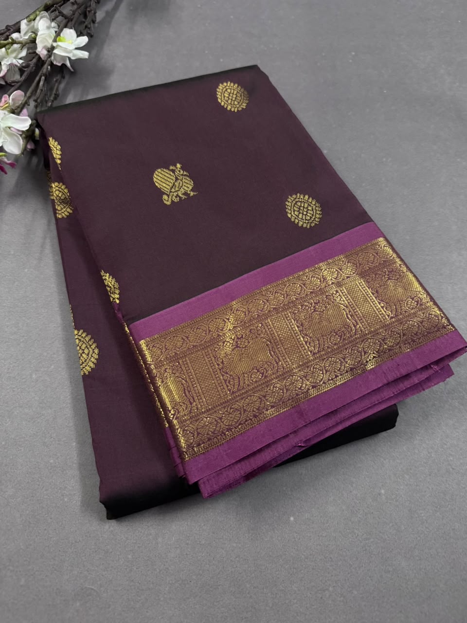 Brown Pure Kanchi Silk Saree 107