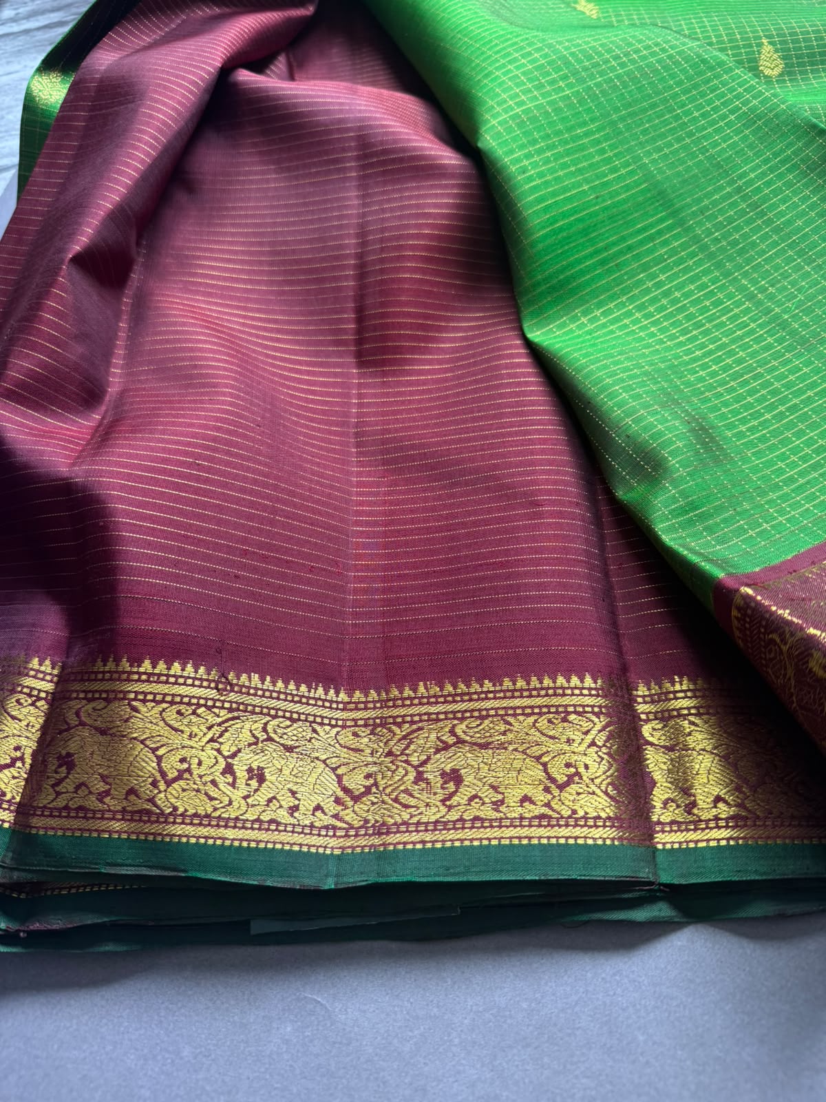 Green Checks Pure Kanchi Silk Saree 107