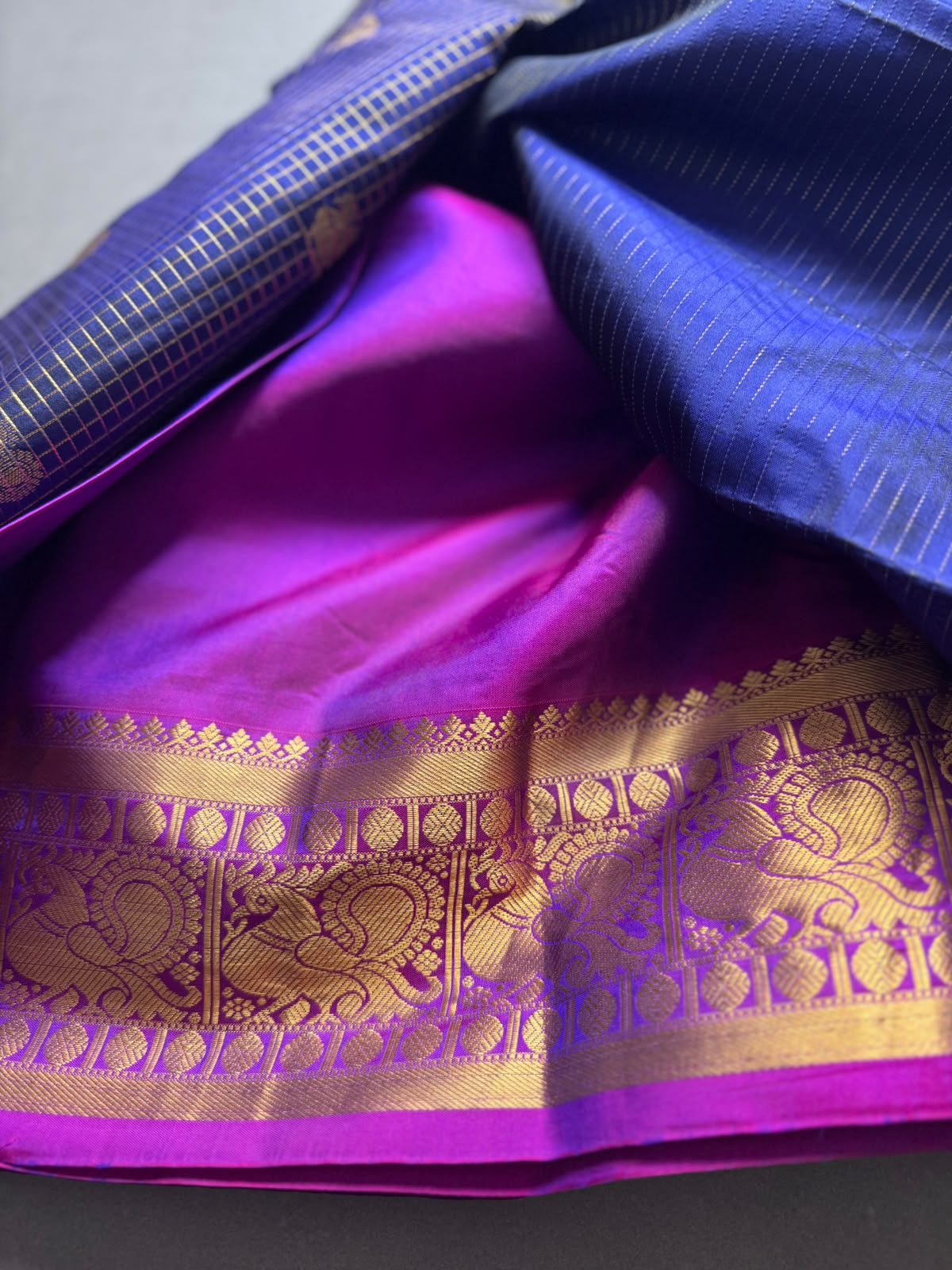Blue Checks Pure Kanchi Silk Saree 107