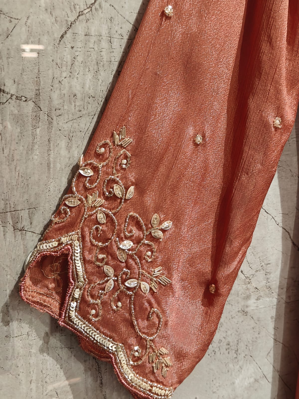 Peach  Anarkali Chinnon Handwork Partyware Kurtha 366