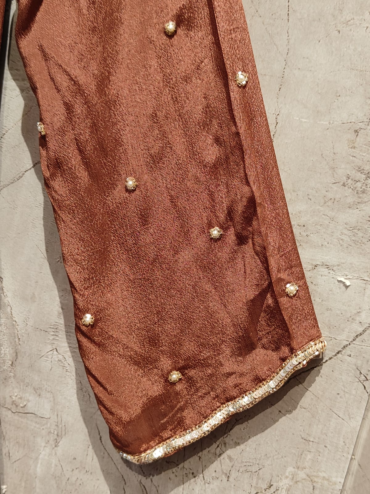 Brown  Anarkali Chinnon Handwork Partyware Kurtha 789