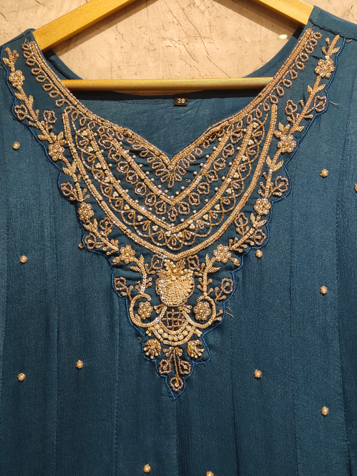 Steal Blue Anarkali Chinnon Handwork Partyware Kurtha 789