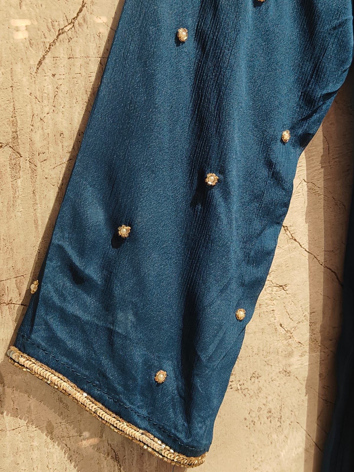 Steal Blue Anarkali Chinnon Handwork Partyware Kurtha 789