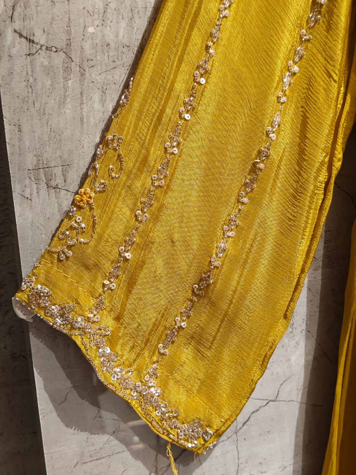 Yellow Anarkali Chinnon Handwork Partyware Kurtha 366