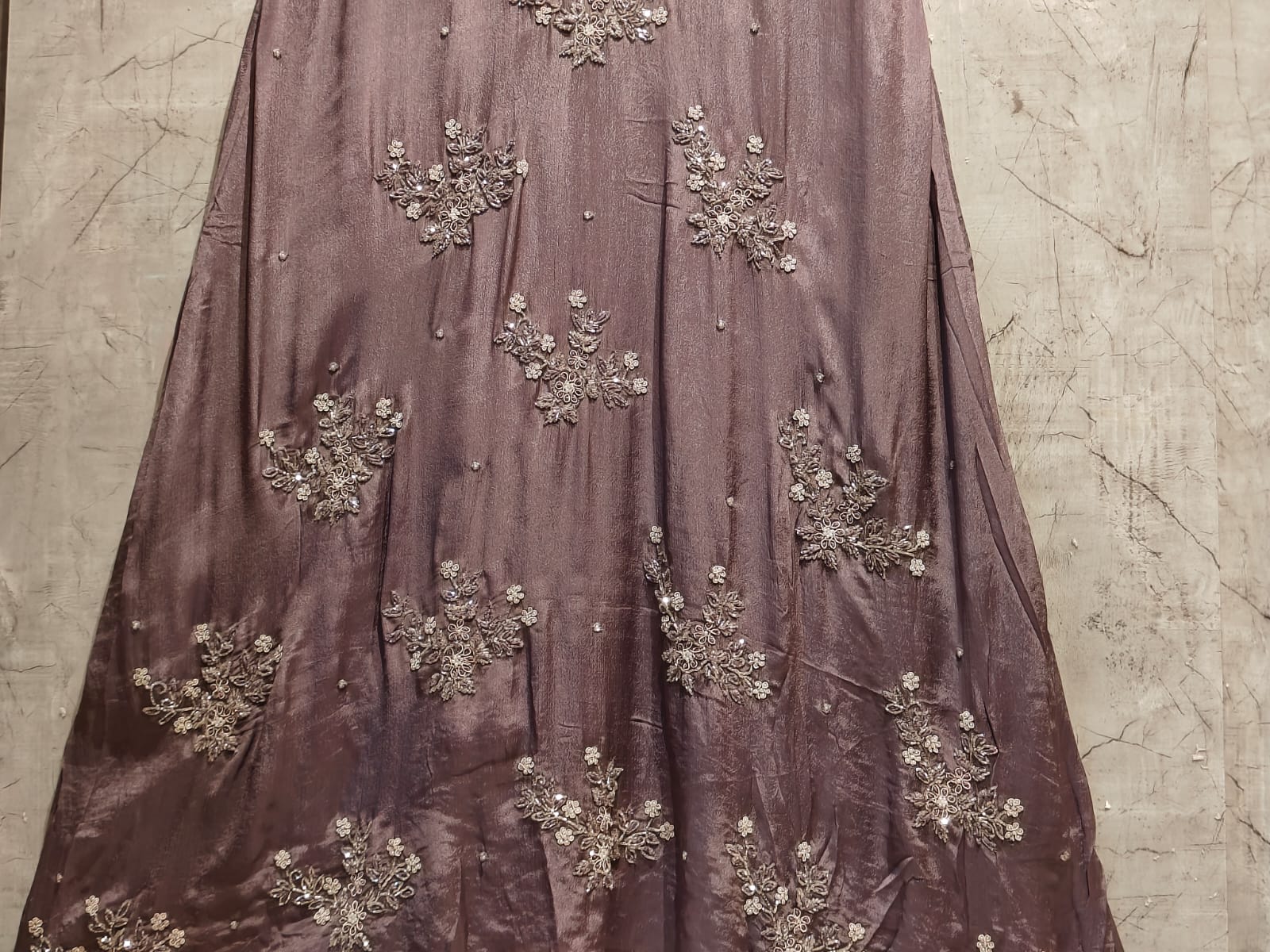 Light Purple Chinnon Hand Embroidery Airline Kurtha 421