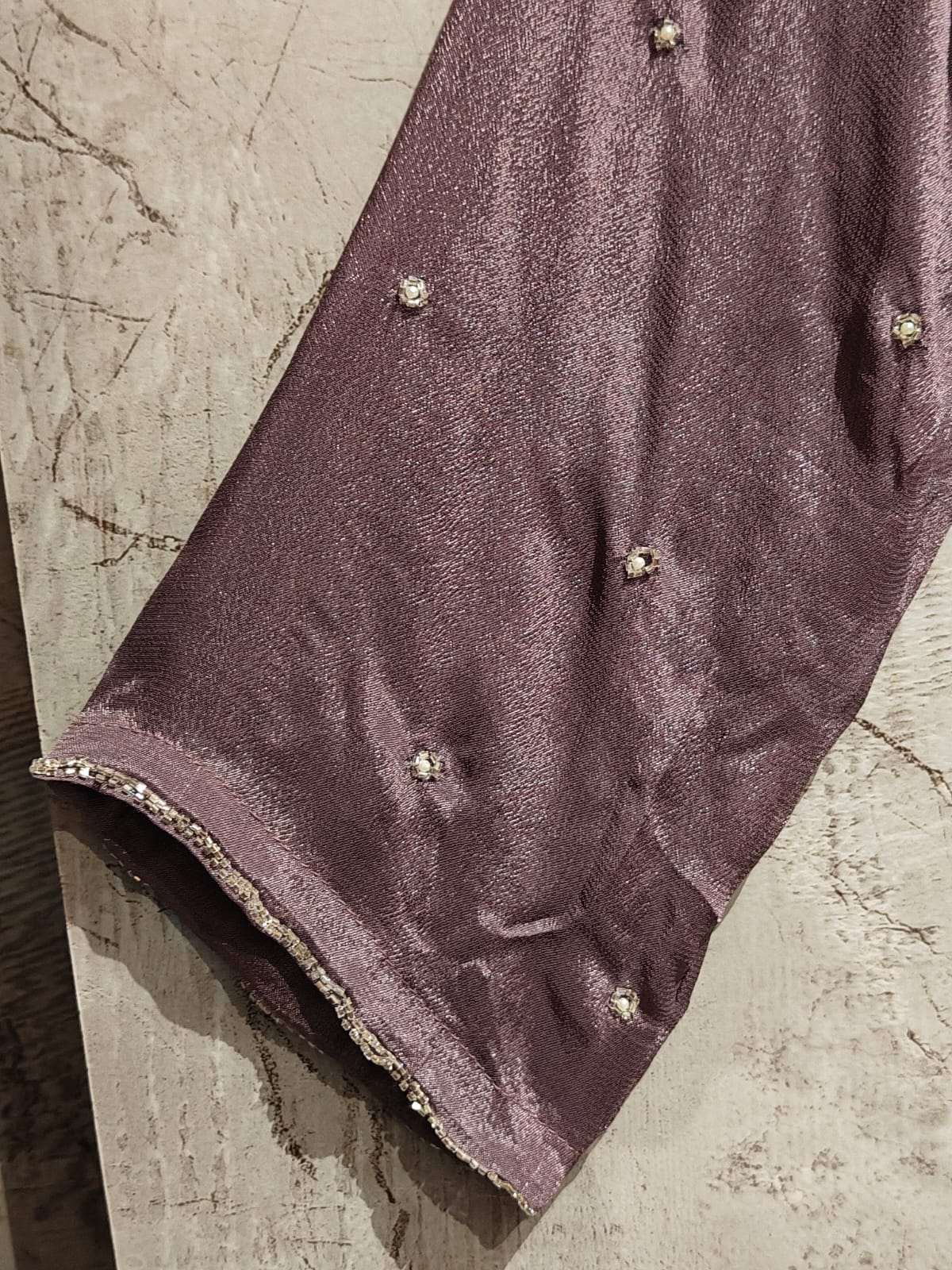 Light Purple Chinnon Hand Embroidery Airline Kurtha 421