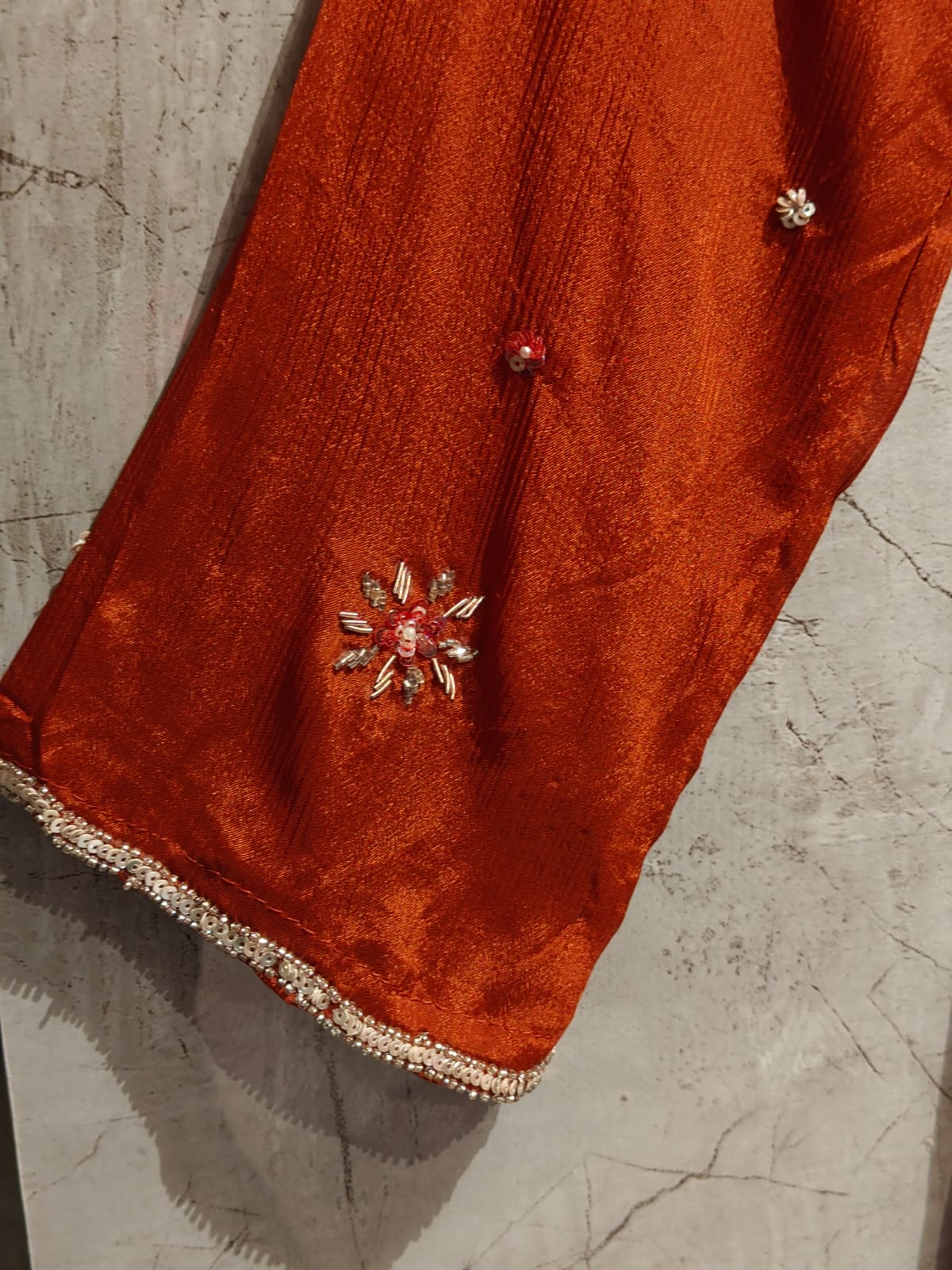 Orange Anarkali Chinnon Handwork Partyware Kurtha 225
