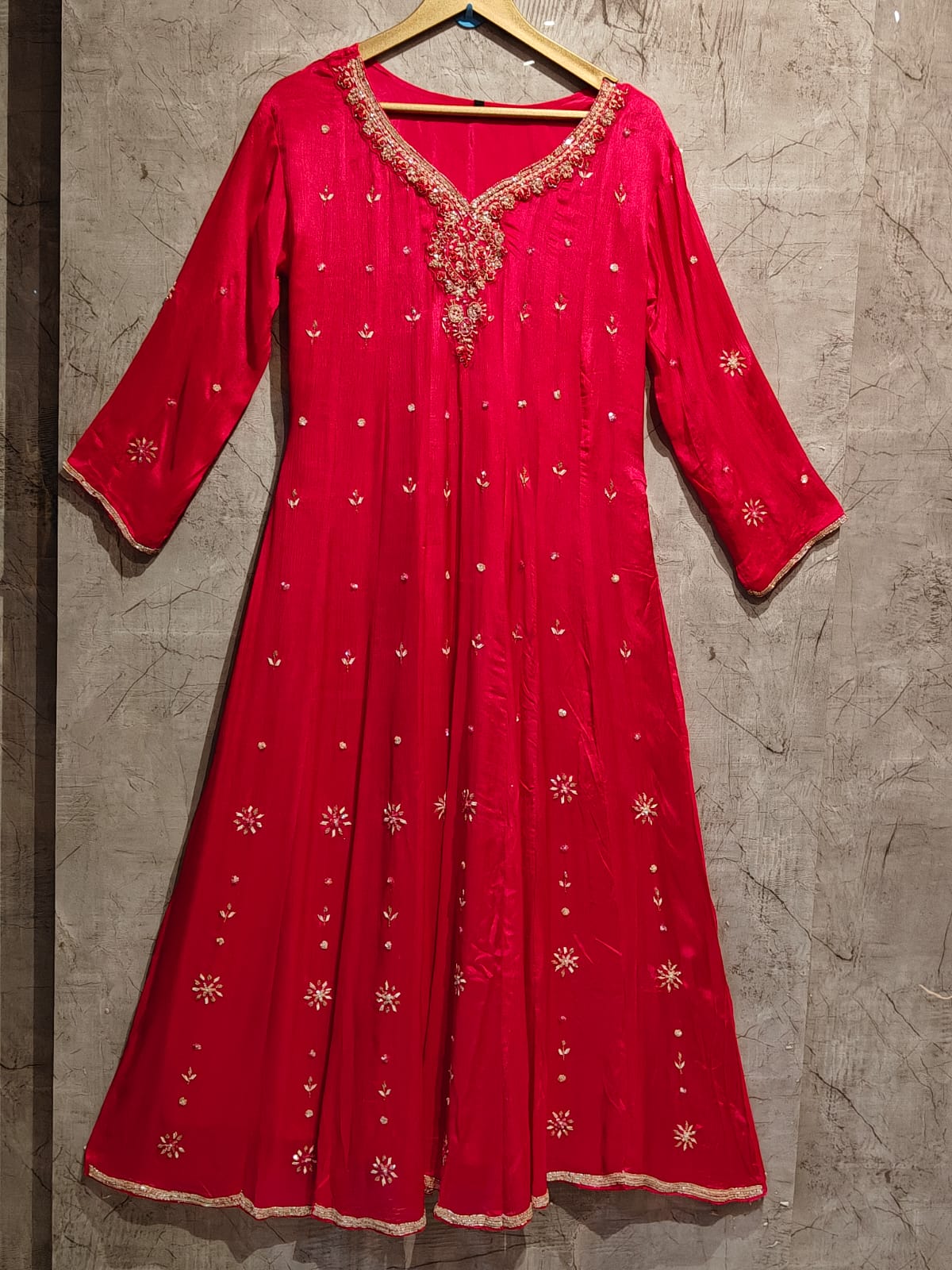 Pink Anarkali Chinnon Handwork Partyware Kurtha 225