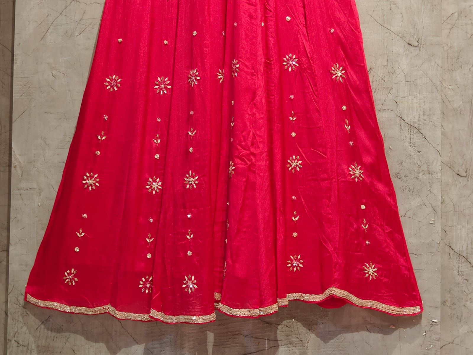 Pink Anarkali Chinnon Handwork Partyware Kurtha 225