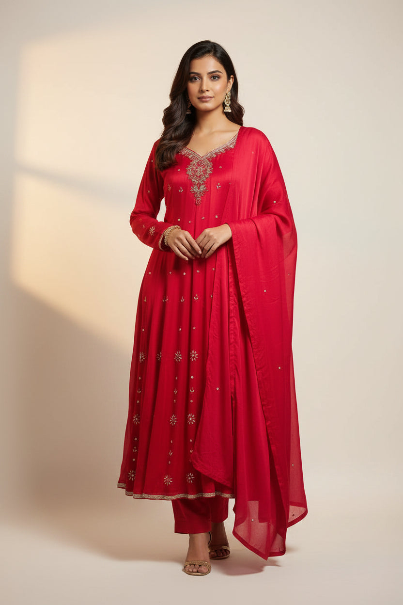 Pink Anarkali Chinnon Handwork Partyware Kurtha 225
