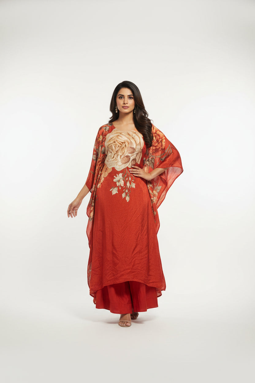 "Kafthan " Orange handwork party ware Kurtha 222