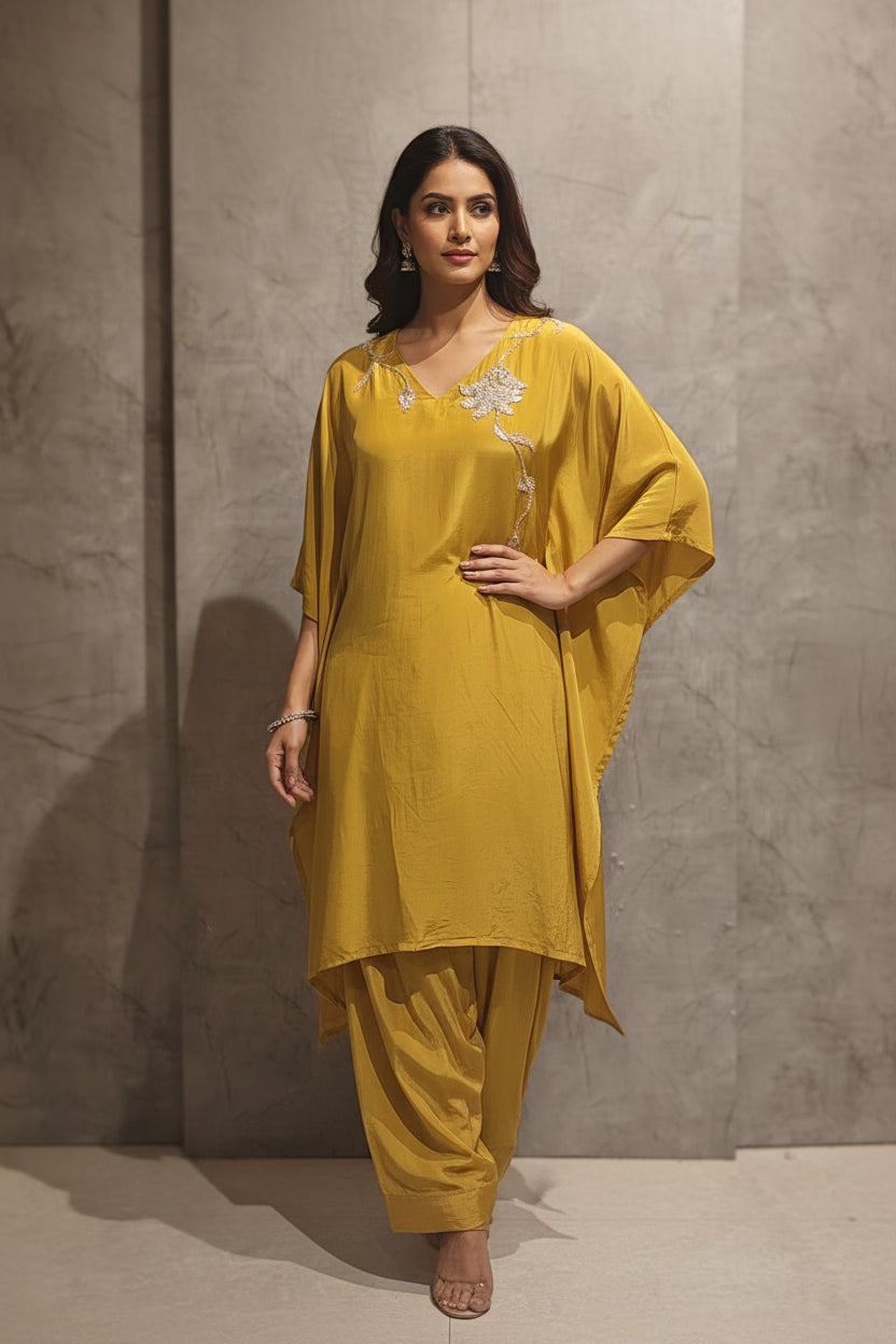 "Kafthan " Yellow handwork party ware Kurtha 222