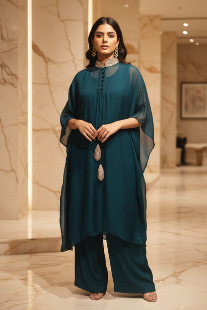 "Kafthan " Steal Blue handwork party ware Kurtha 222