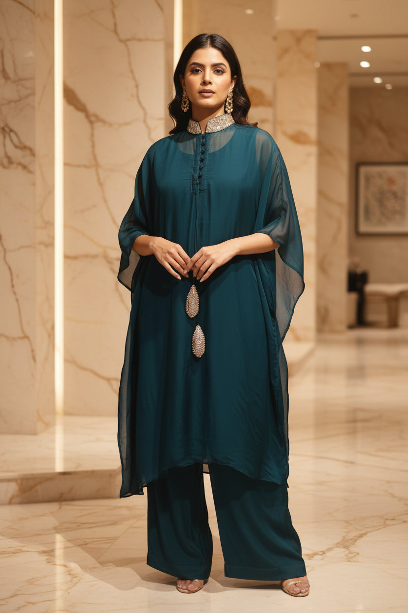 "Kafthan " Steal Blue handwork party ware Kurtha 222
