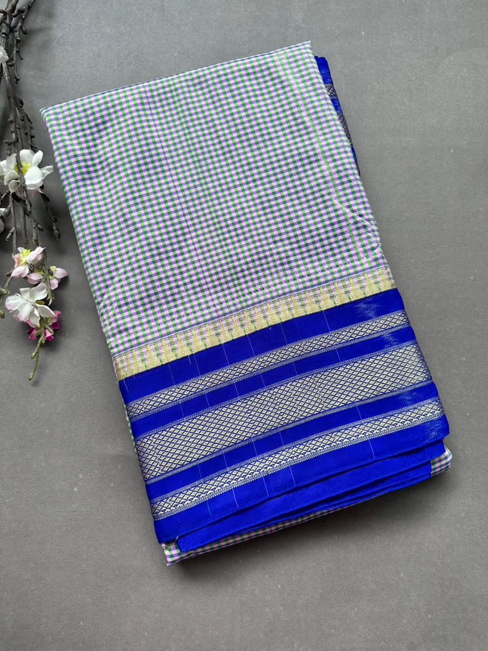 Navy Blue Checks ilkal Saree 108