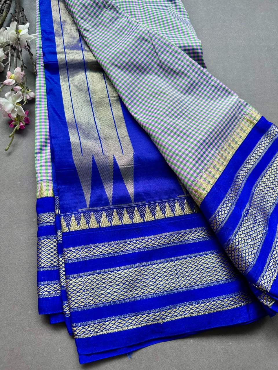 Navy Blue Checks ilkal Saree 108
