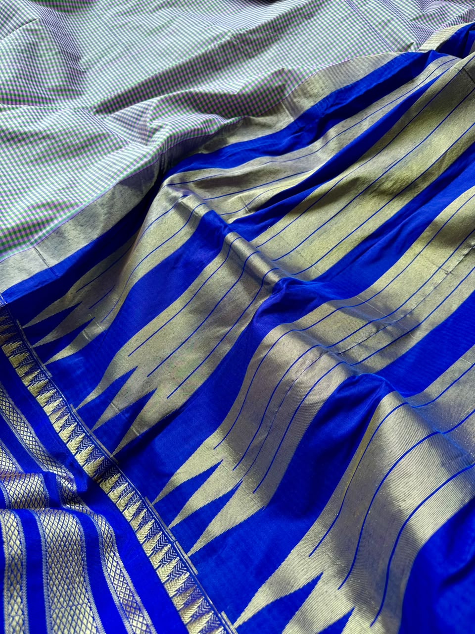 Navy Blue Checks ilkal Saree 108