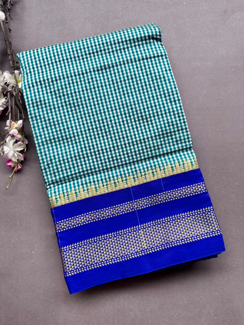 Bottle Green Checks ilkal Saree 108