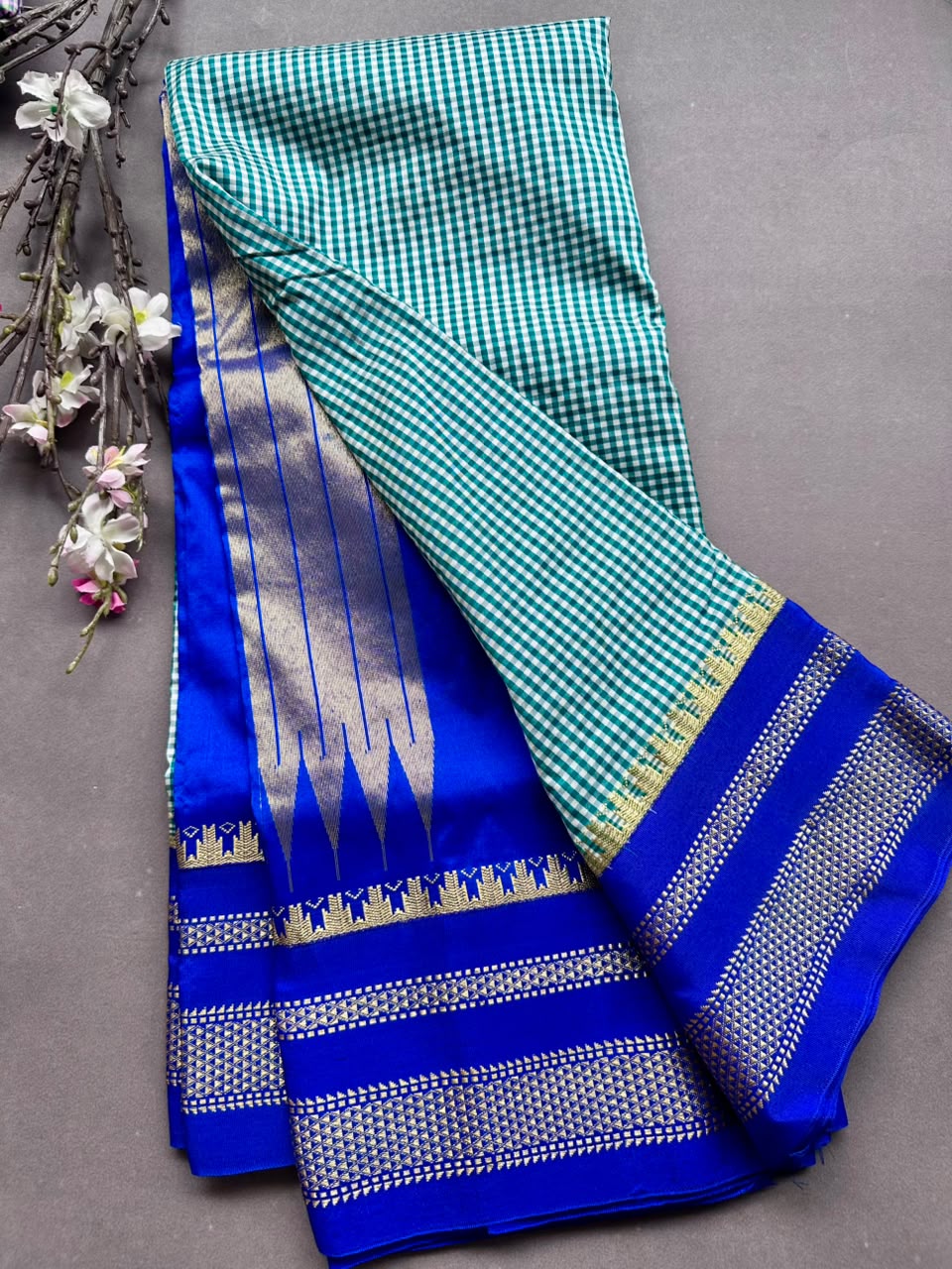 Bottle Green Checks ilkal Saree 108
