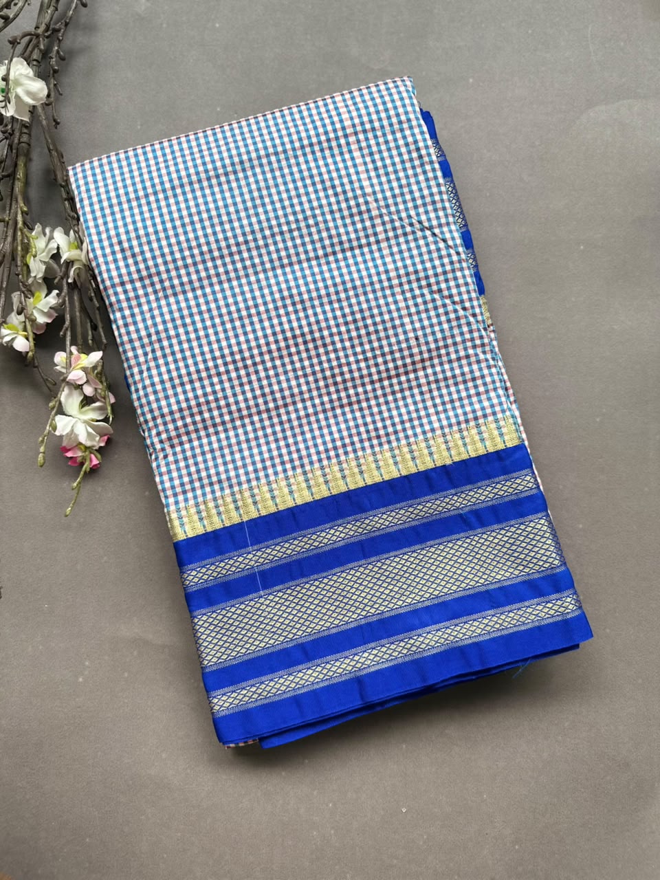 Royal Blue Checks ilkal Saree 108