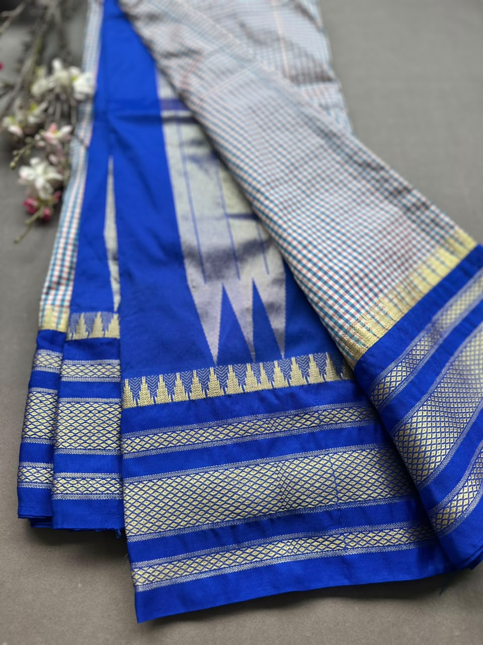 Royal Blue Checks ilkal Saree 108