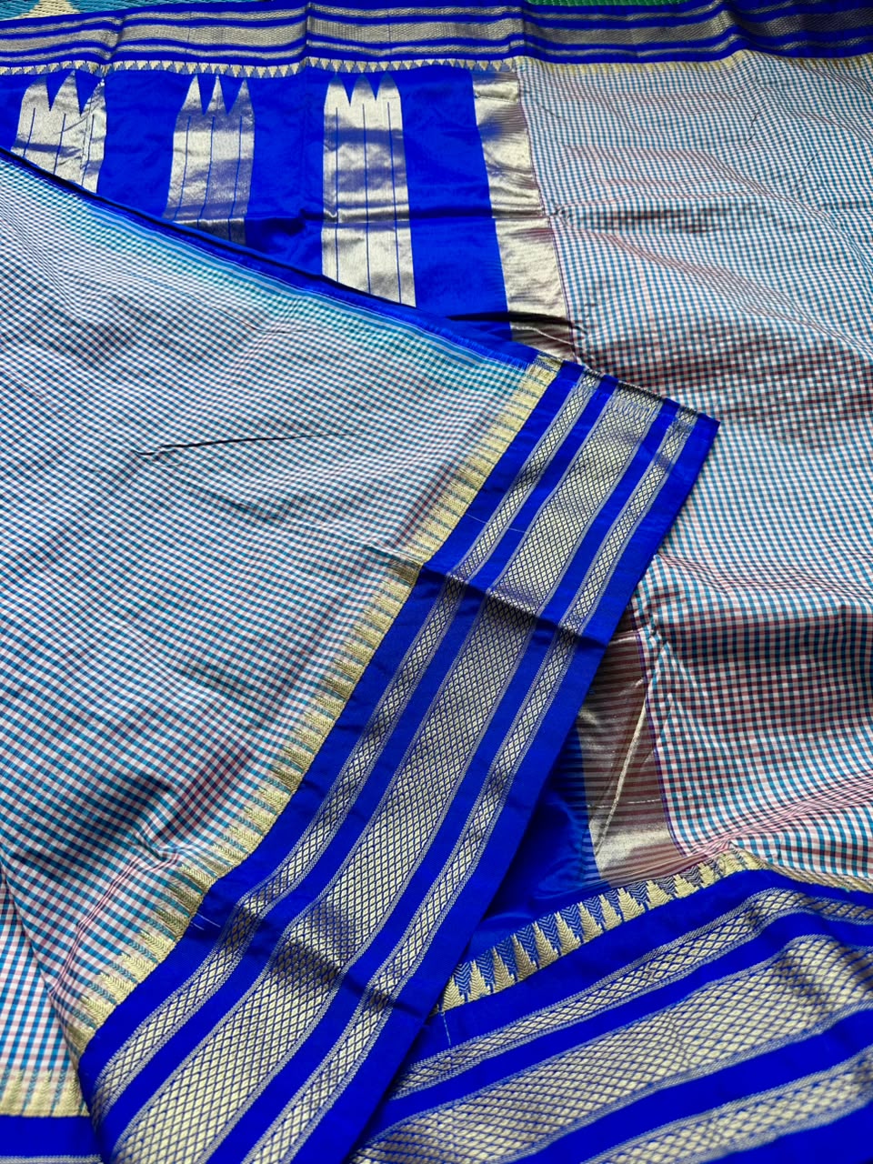 Royal Blue Checks ilkal Saree 108