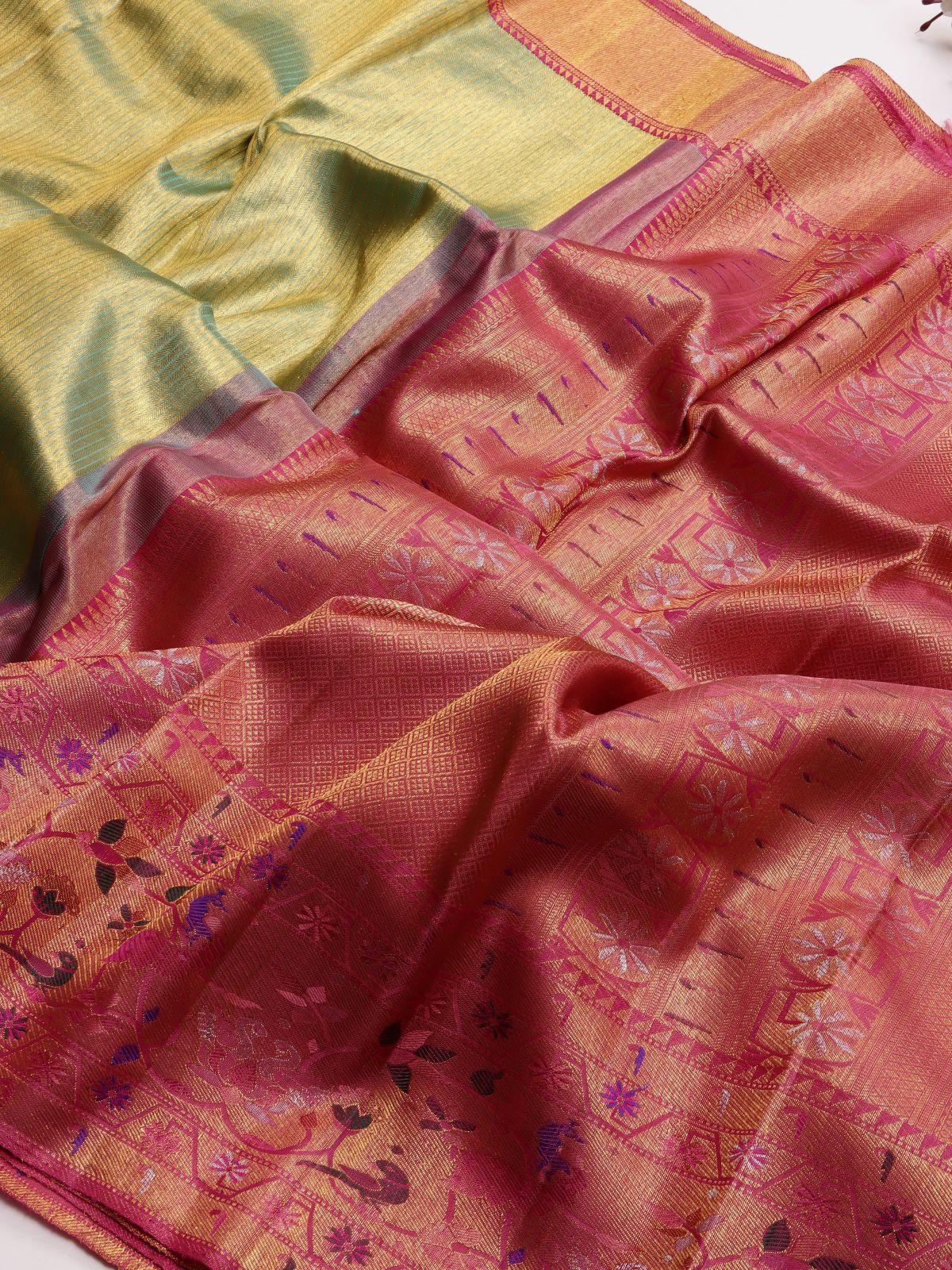 Cream Pure Kanchi Tissue Silk Paithani Border Saree 4G (Swara)