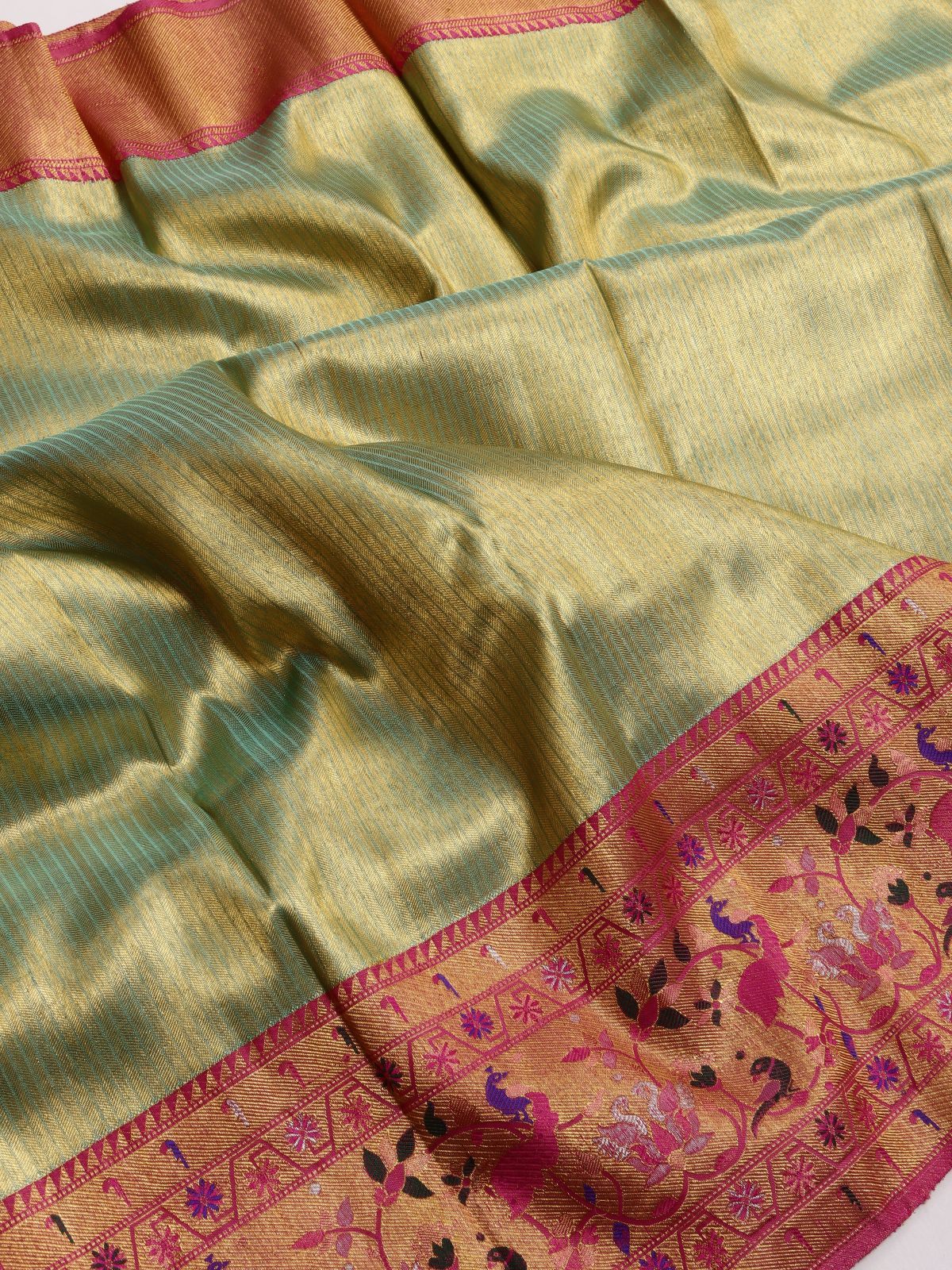 Cream Pure Kanchi Tissue Silk Paithani Border Saree 4G (Swara)