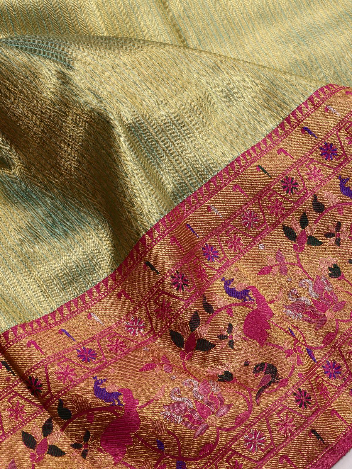 Cream Pure Kanchi Tissue Silk Paithani Border Saree 4G (Swara)