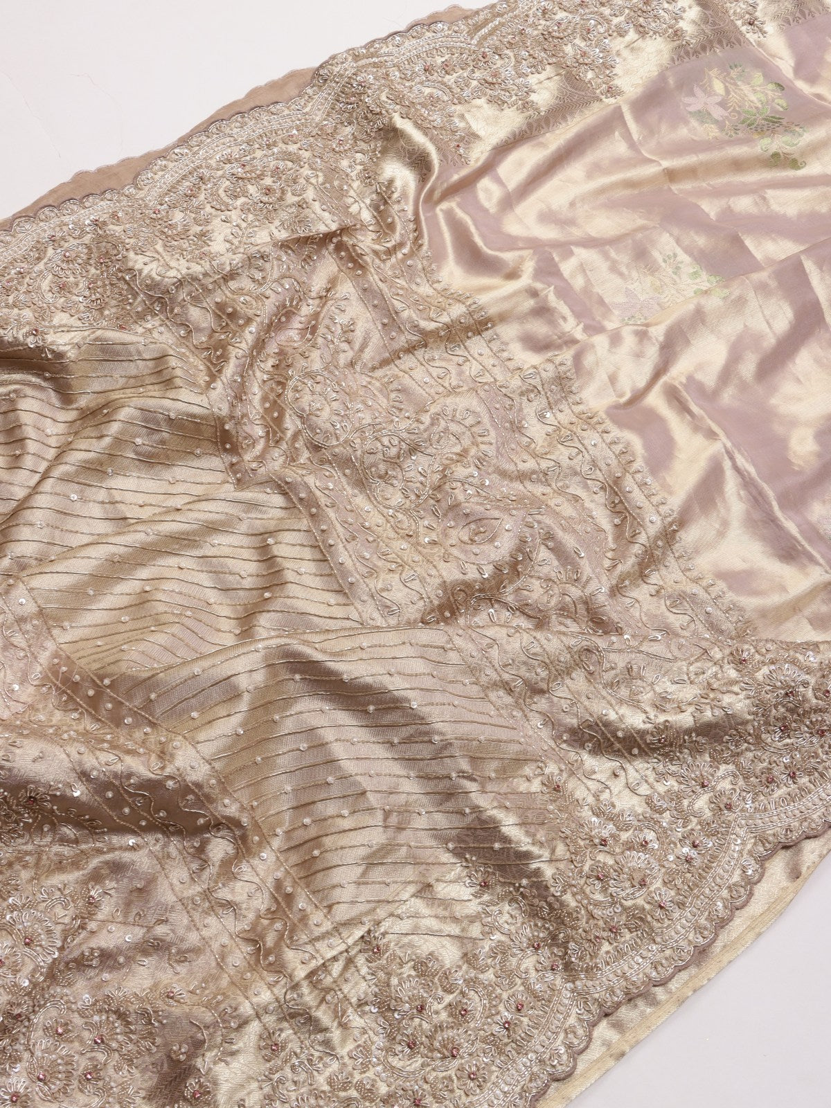 Cream Pure Kanchi Tissue Silk Bridal Wear Saree (Swara)