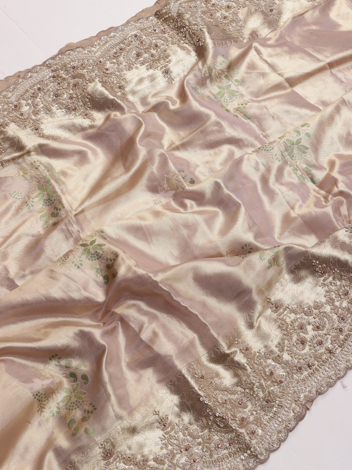 Cream Pure Kanchi Tissue Silk Bridal Wear Saree (Swara)