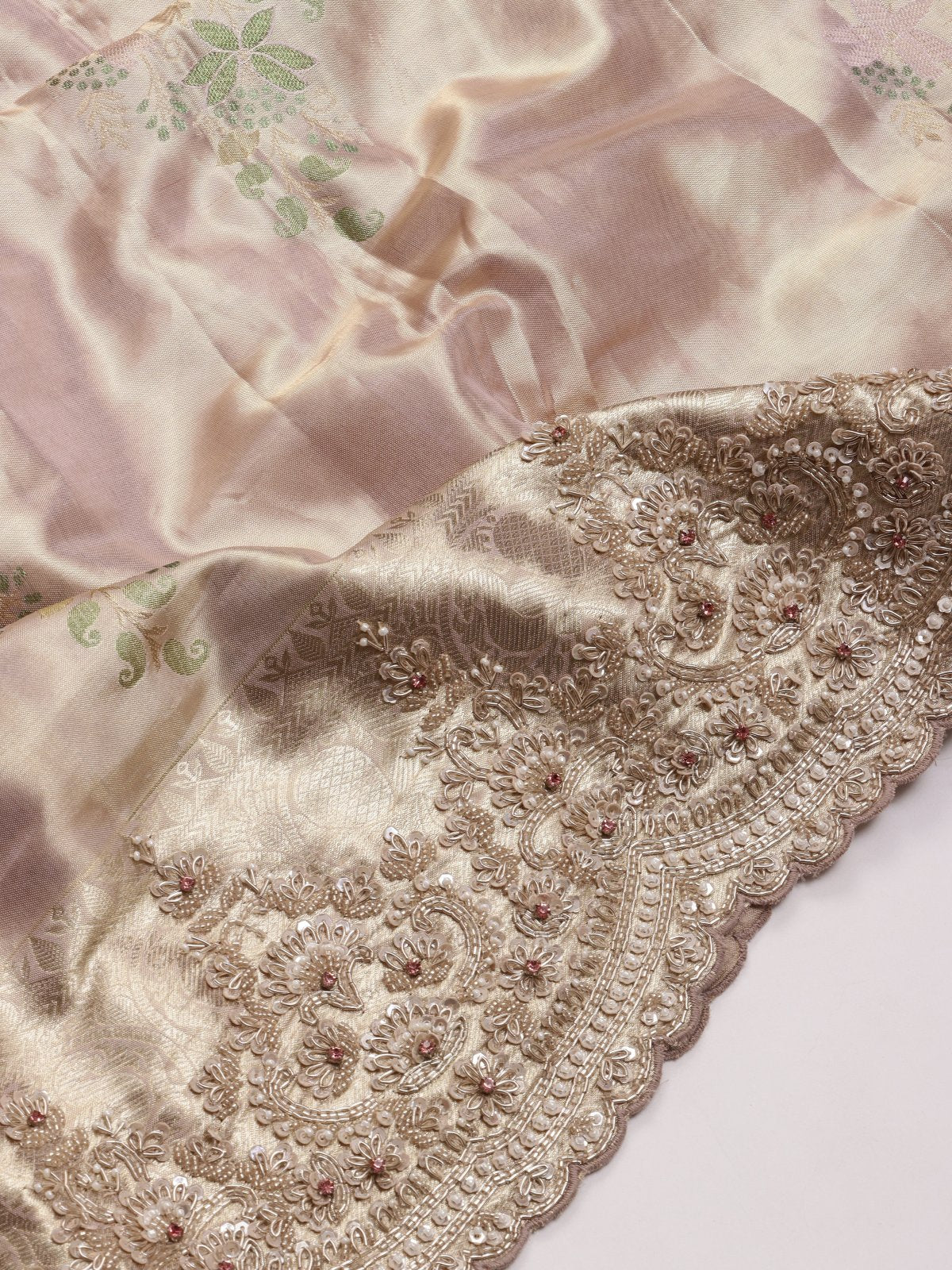 Cream Pure Kanchi Tissue Silk Bridal Wear Saree (Swara)