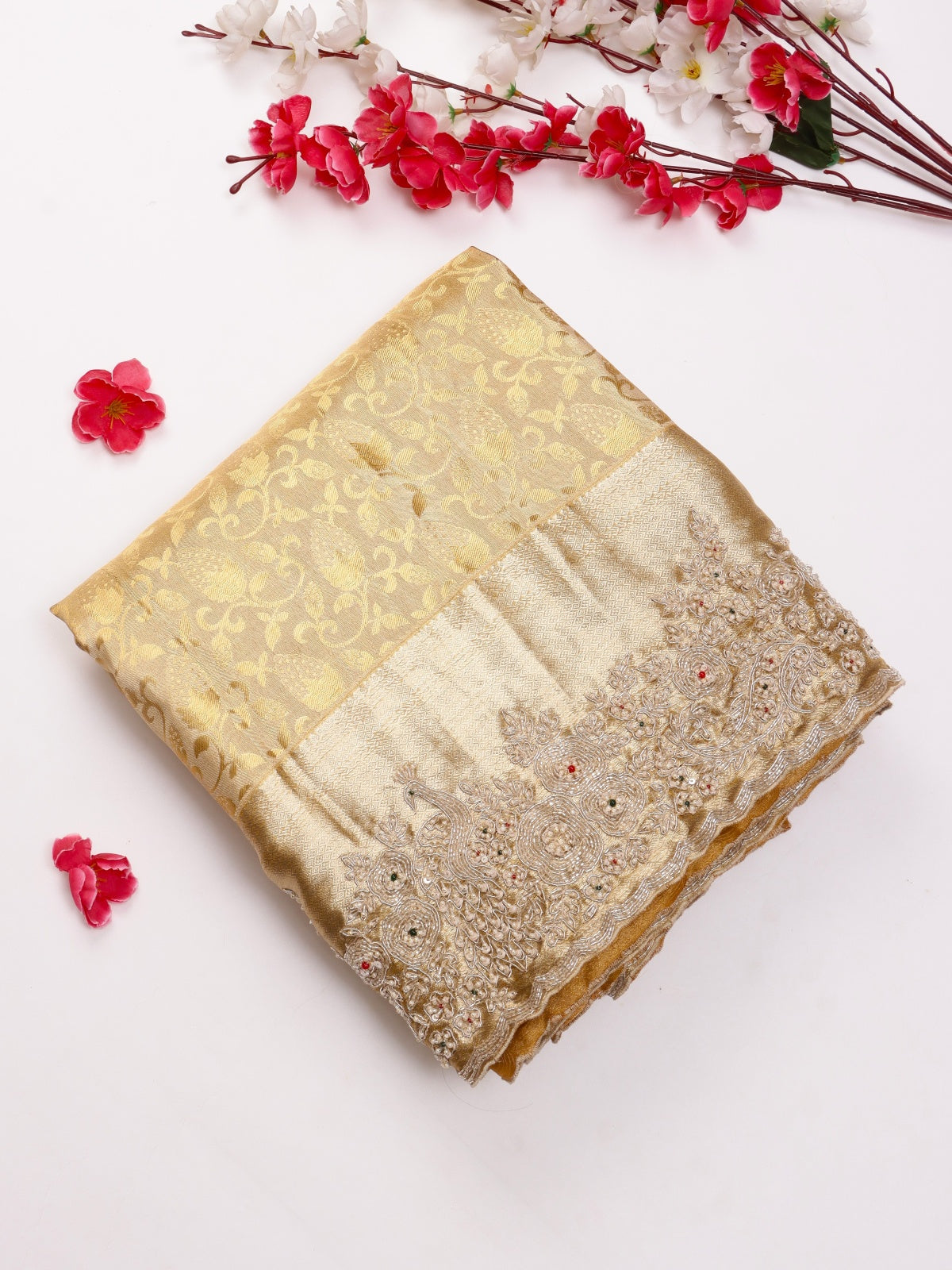 Gold Pure Kanchi Tissue Silk Bridal Wear Saree (Swara)