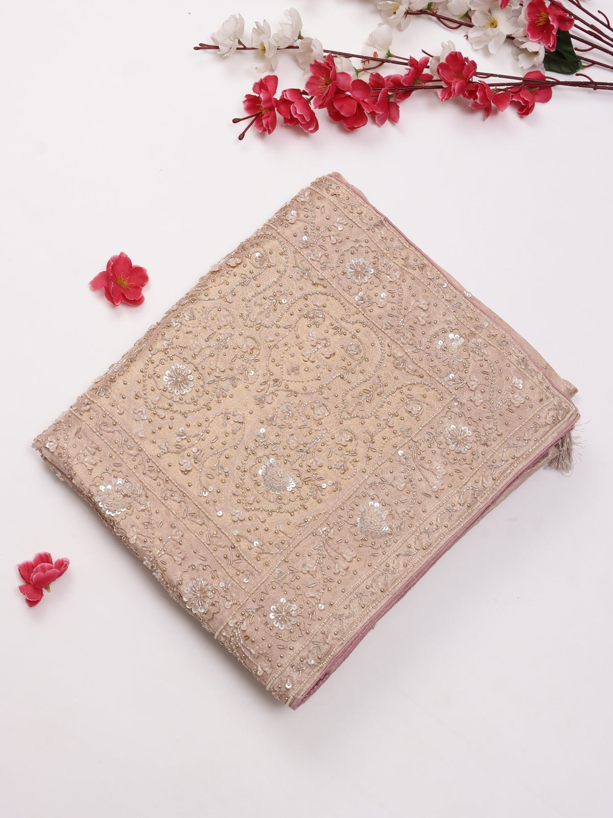 Pastel Pink Pure Kanchi Tissue Silk Bridal Wear Saree (Swara)