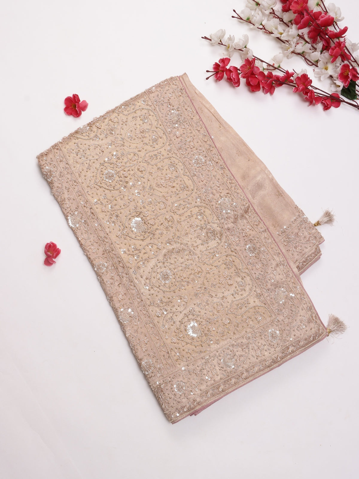 Pastel Pink Pure Kanchi Tissue Silk Bridal Wear Saree (Swara)
