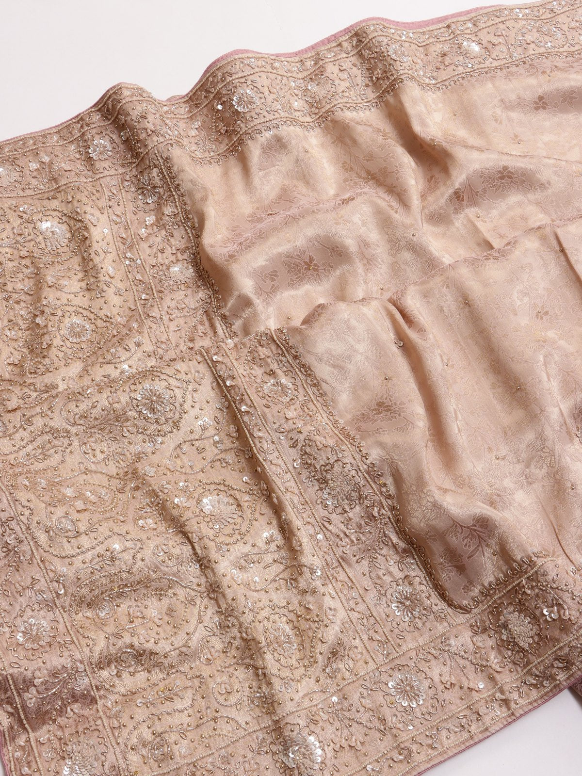 Pastel Pink Pure Kanchi Tissue Silk Bridal Wear Saree (Swara)