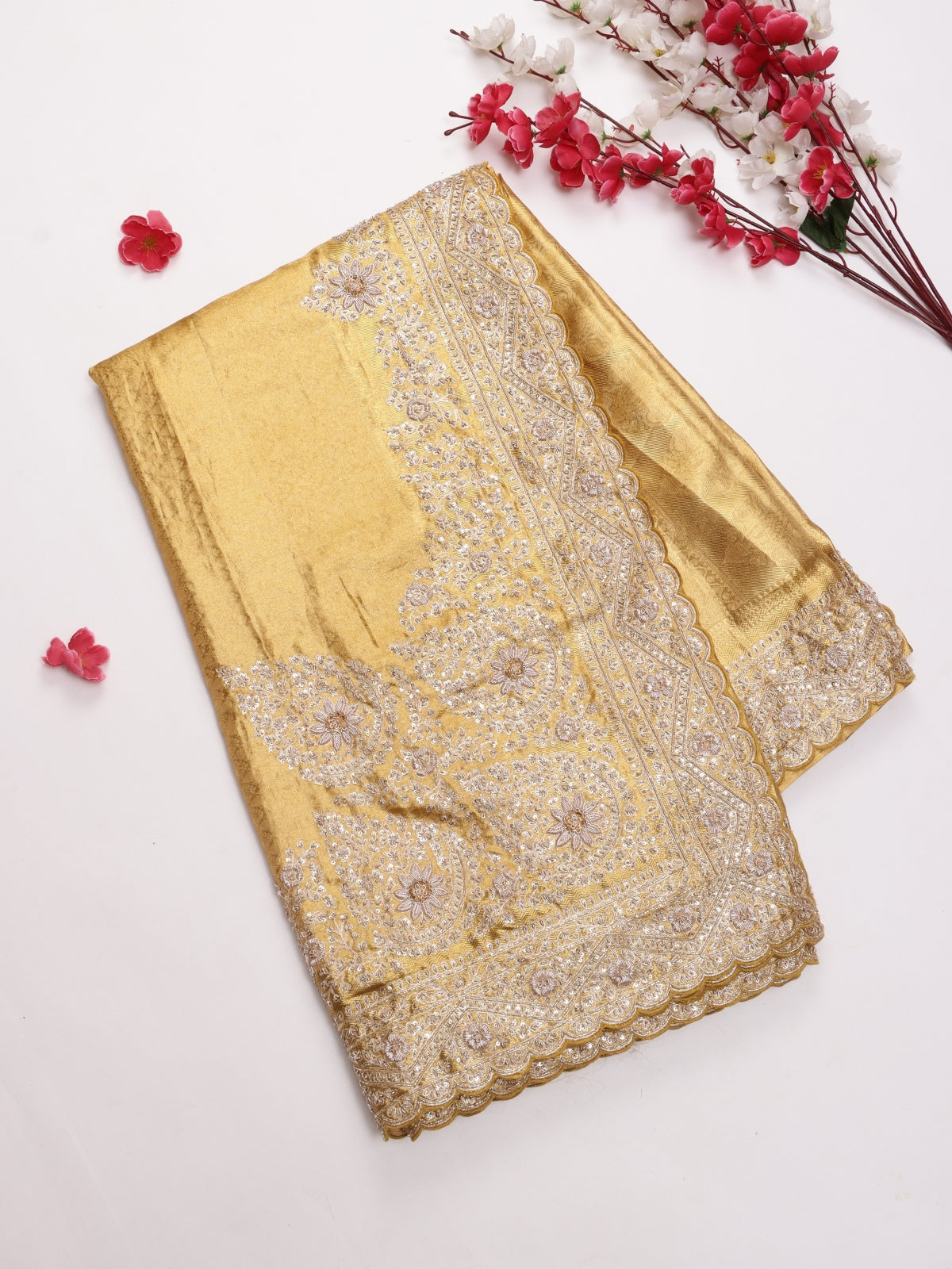 Gold Pure Kanchi Tissue Silk Bridal Wear Saree (Swara)