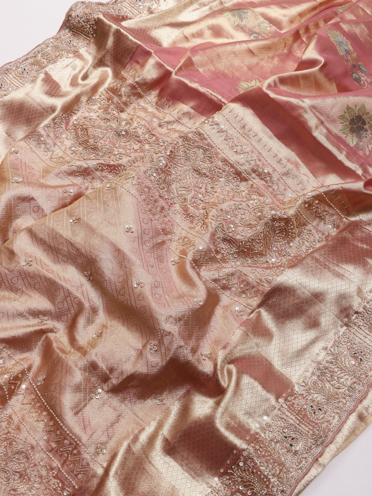 Peach Pure Kanchi Tissue Silk Bridal Wear Saree (Swara)