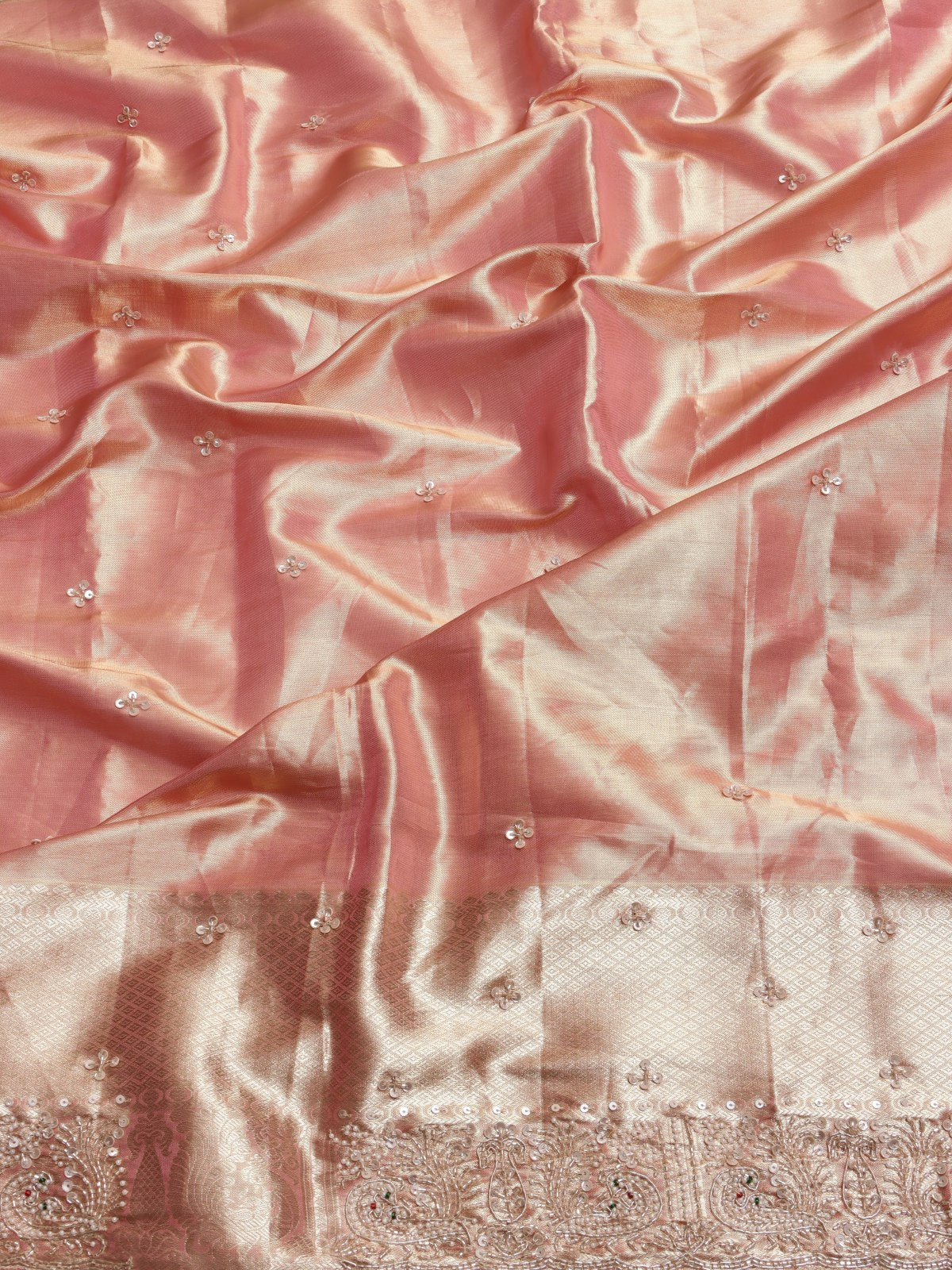 Peach Pure Kanchi Tissue Silk Bridal Wear Saree (Swara)