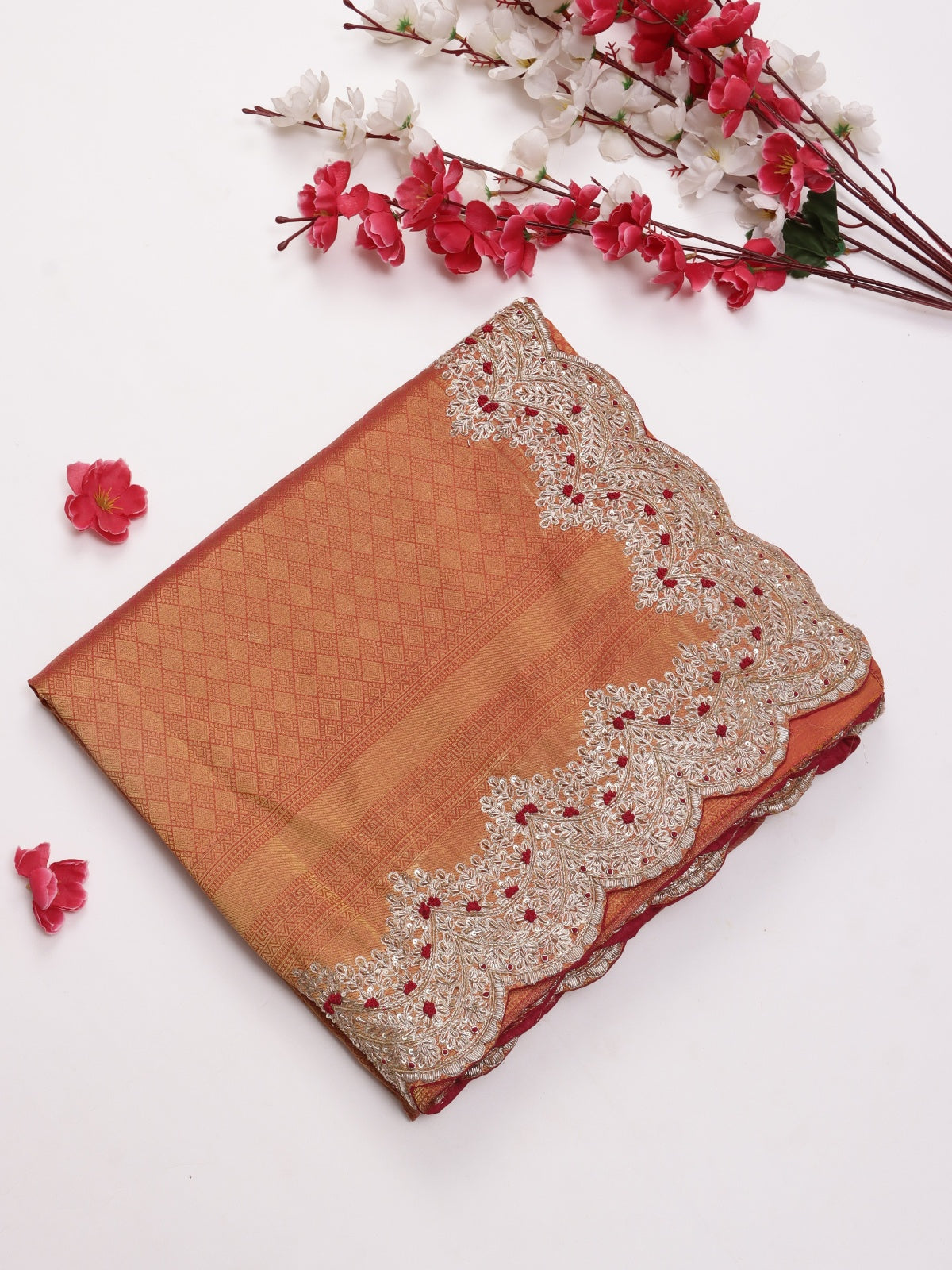Orange Pure Kanchi Tissue Silk Bridal Wear Saree (Swara)