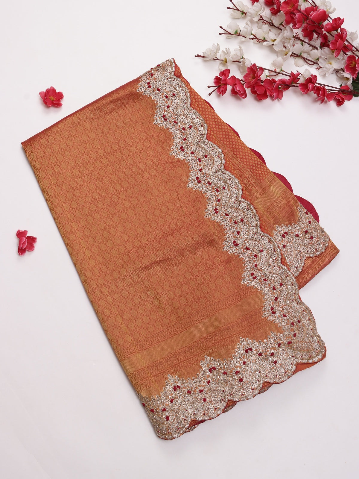 Orange Pure Kanchi Tissue Silk Bridal Wear Saree (Swara)