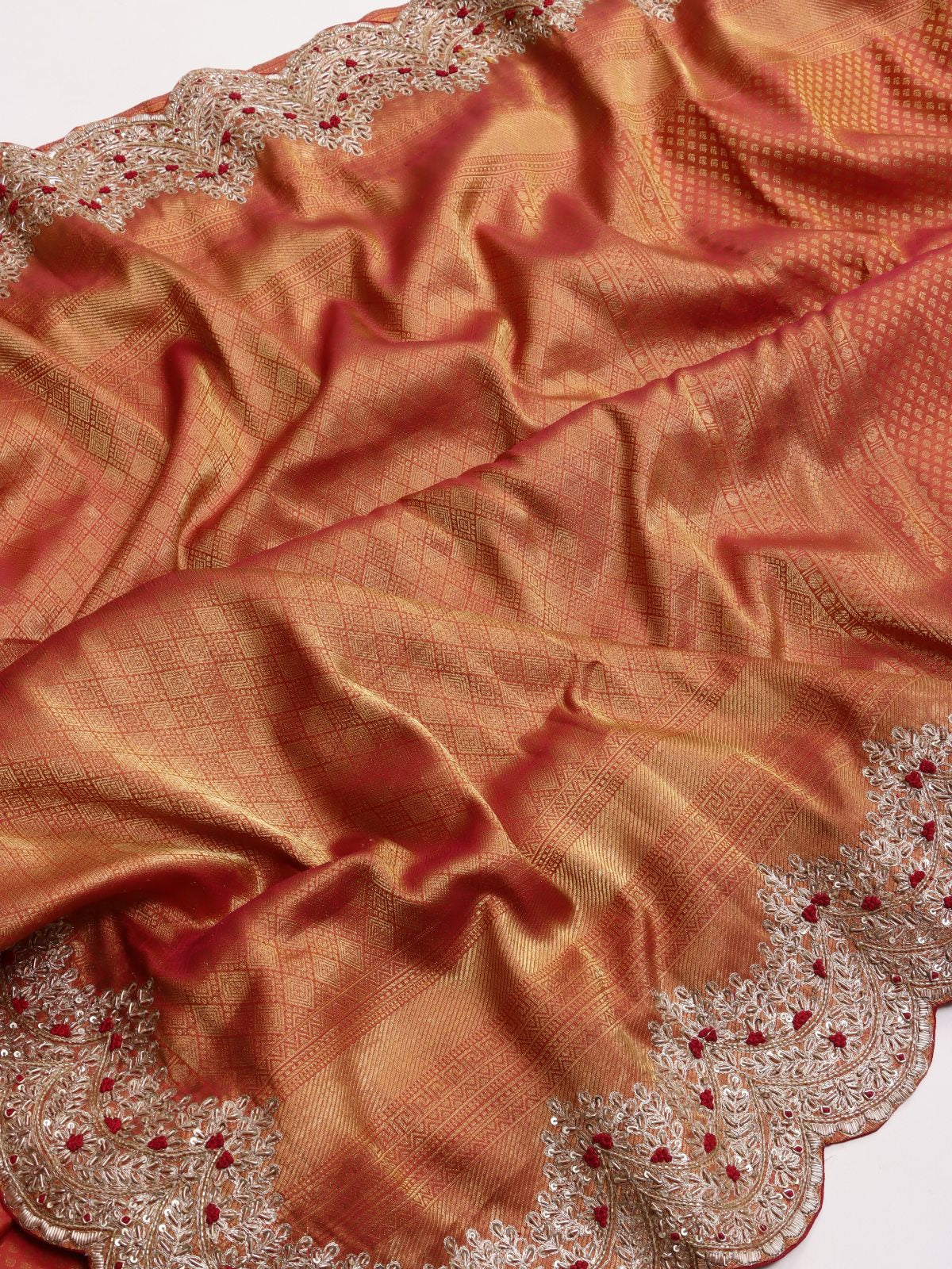 Orange Pure Kanchi Tissue Silk Bridal Wear Saree (Swara)