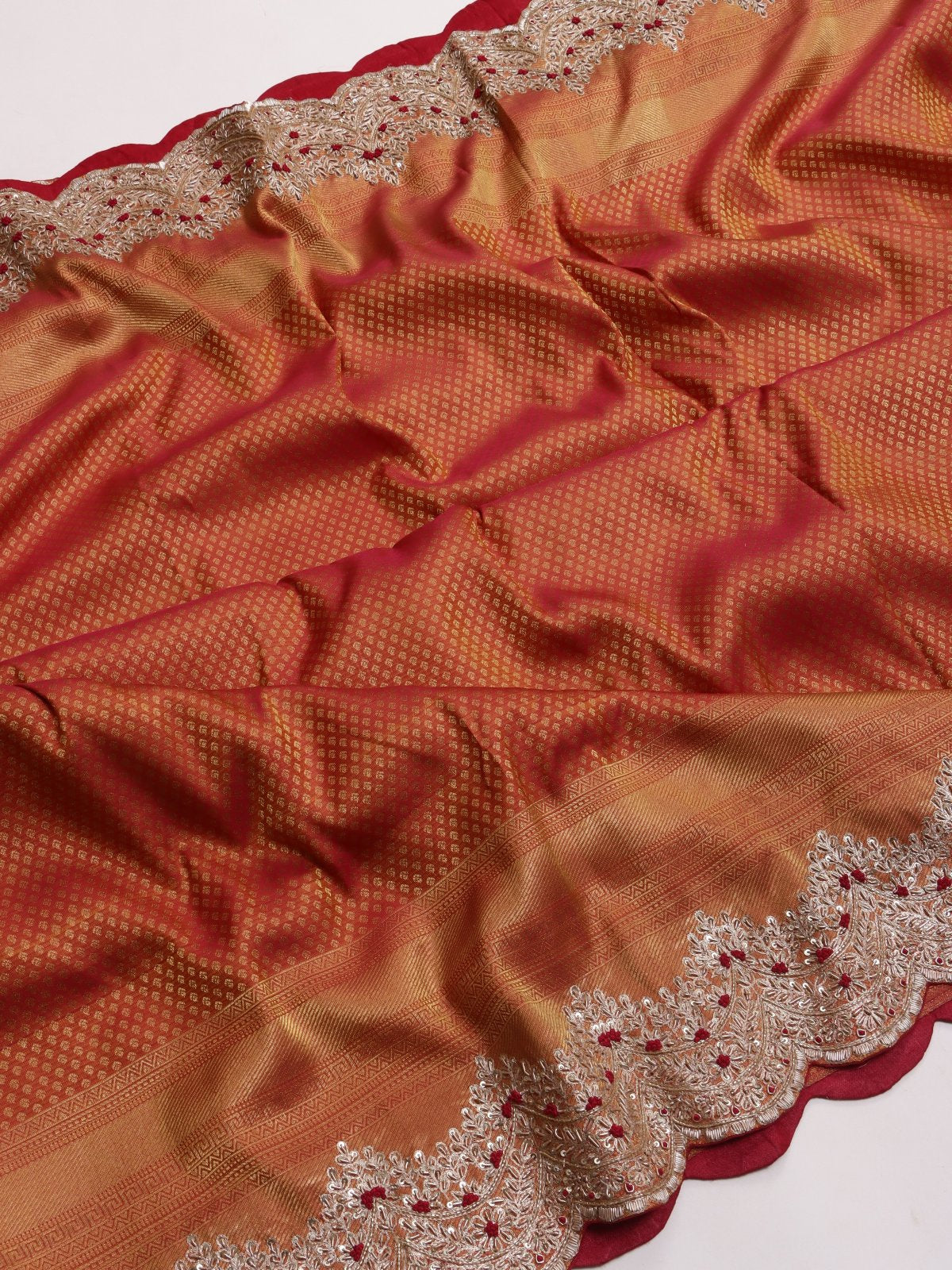 Orange Pure Kanchi Tissue Silk Bridal Wear Saree (Swara)