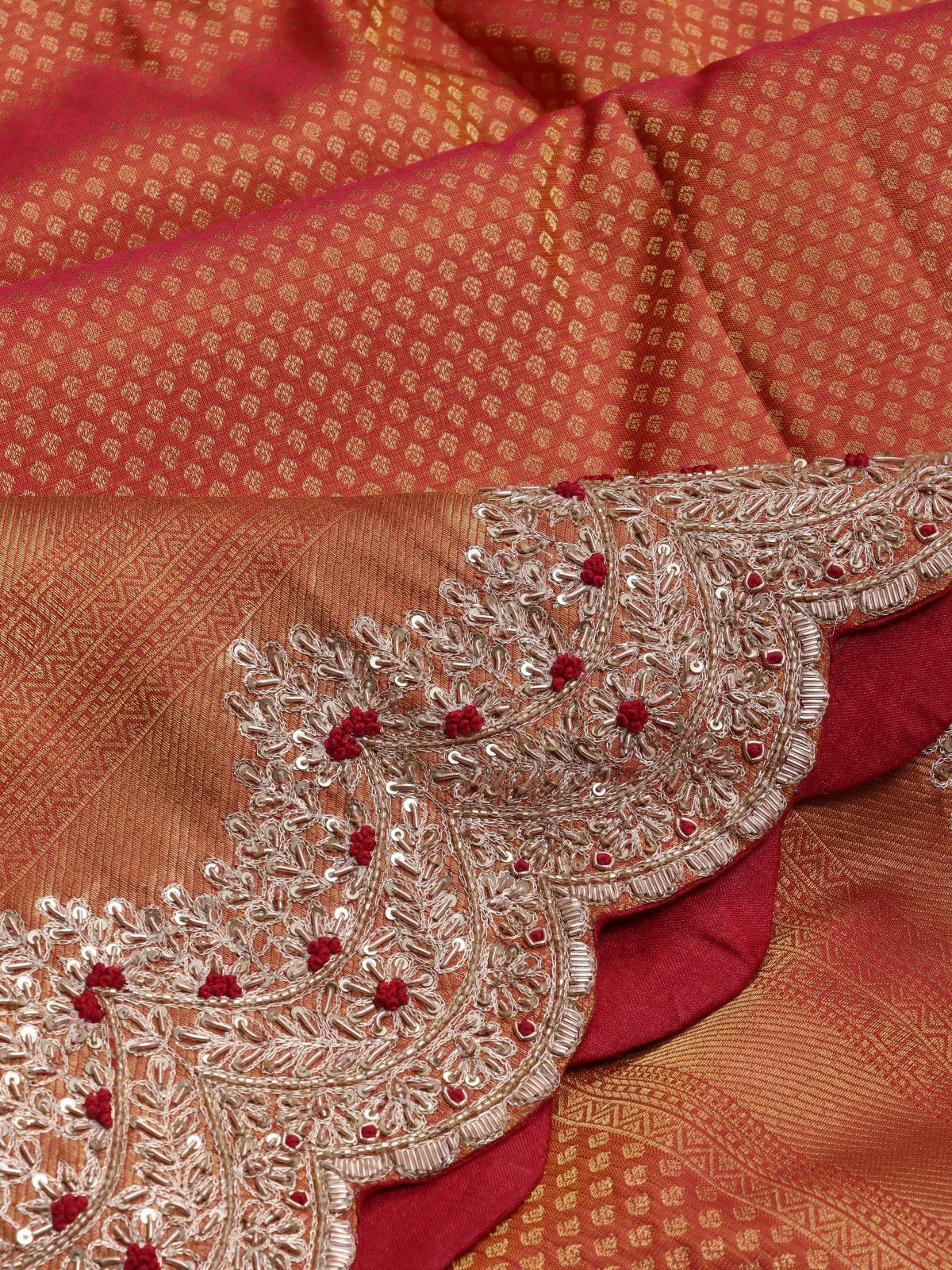Orange Pure Kanchi Tissue Silk Bridal Wear Saree (Swara)