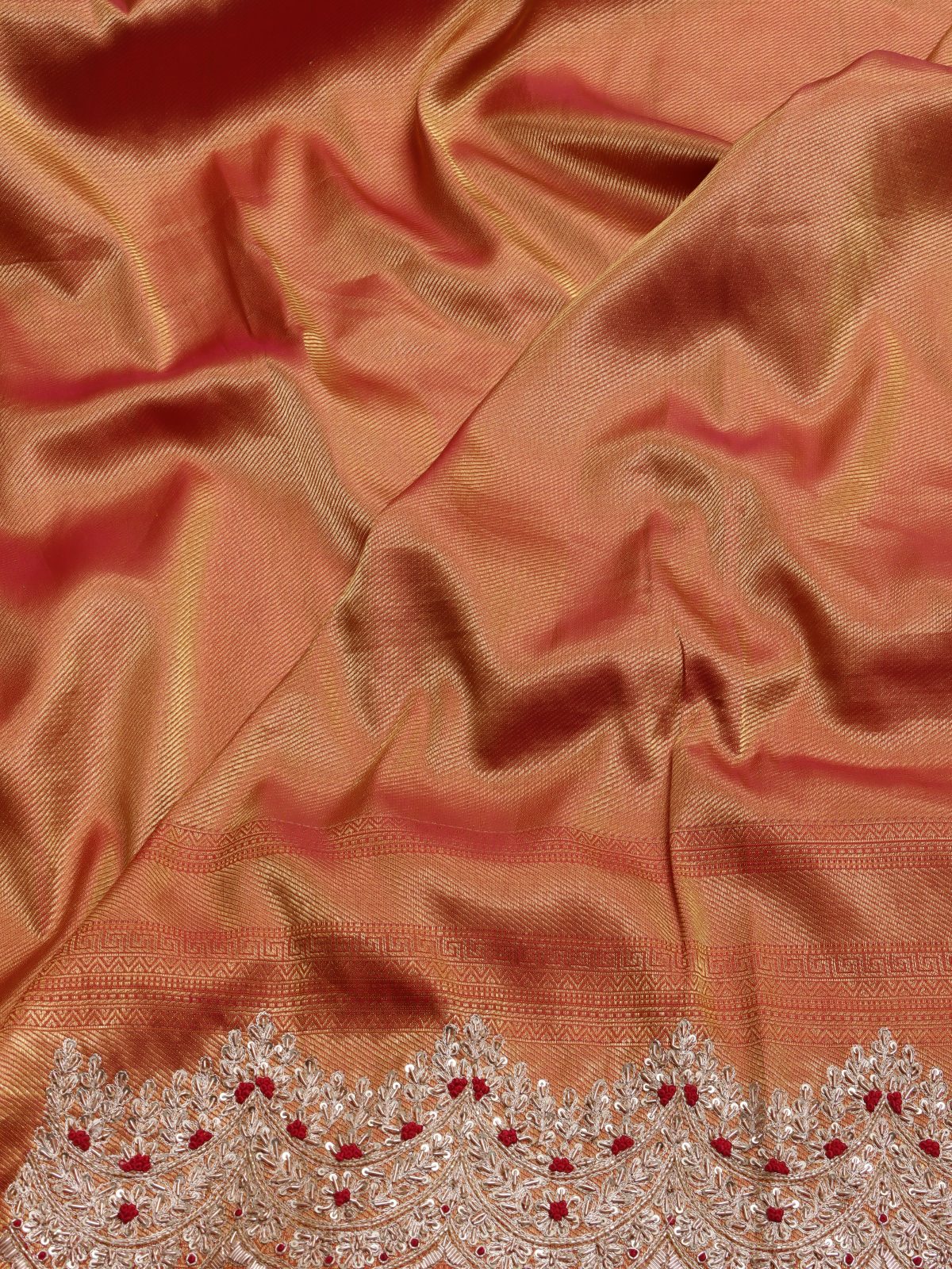 Orange Pure Kanchi Tissue Silk Bridal Wear Saree (Swara)