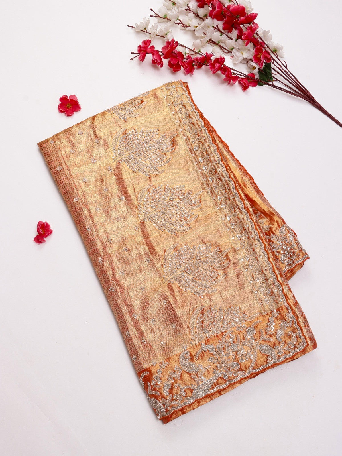 Orange Pure Kanchi Tissue Silk Bridal Wear Saree (Swara)