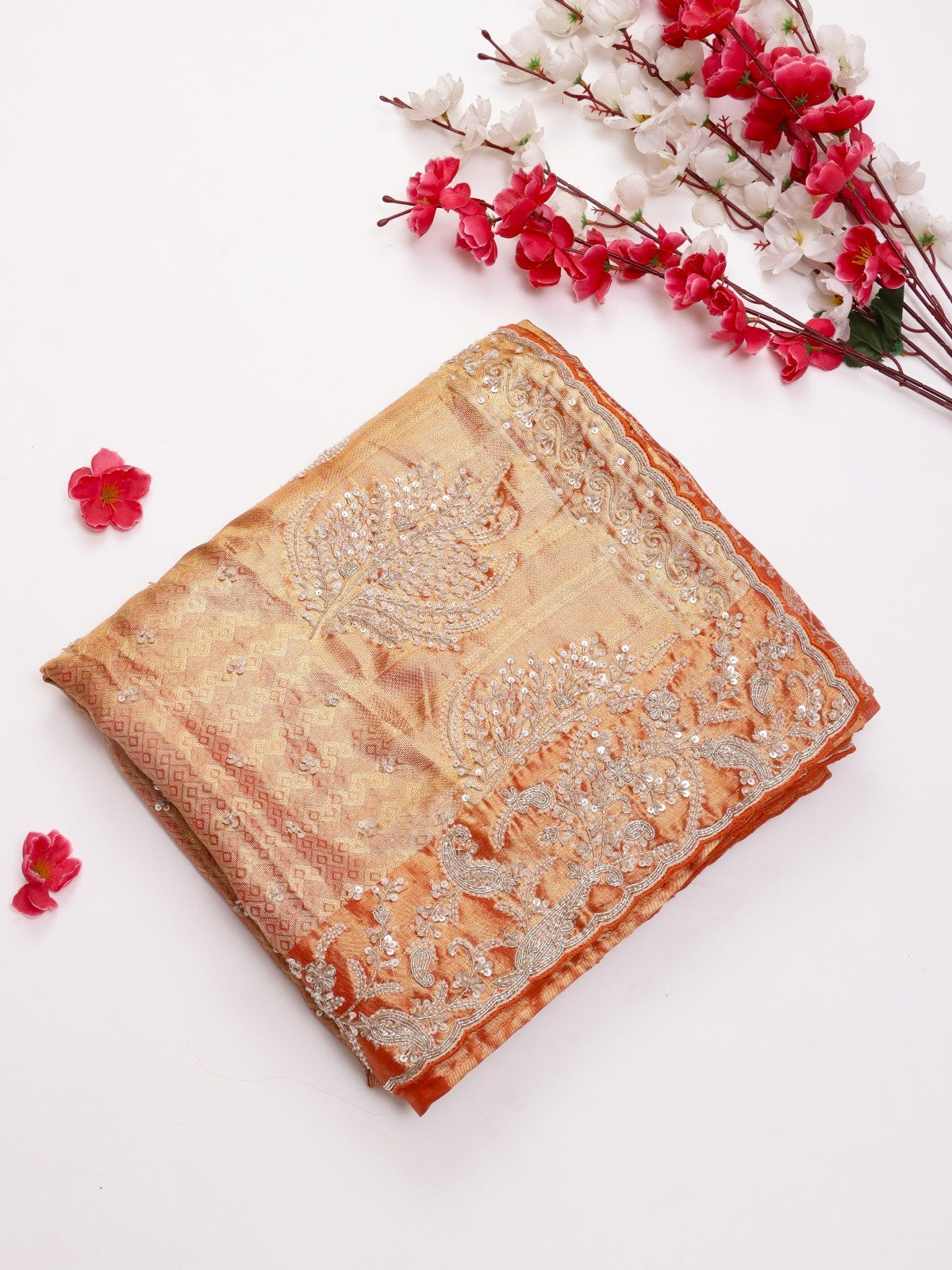 Orange Pure Kanchi Tissue Silk Bridal Wear Saree (Swara)