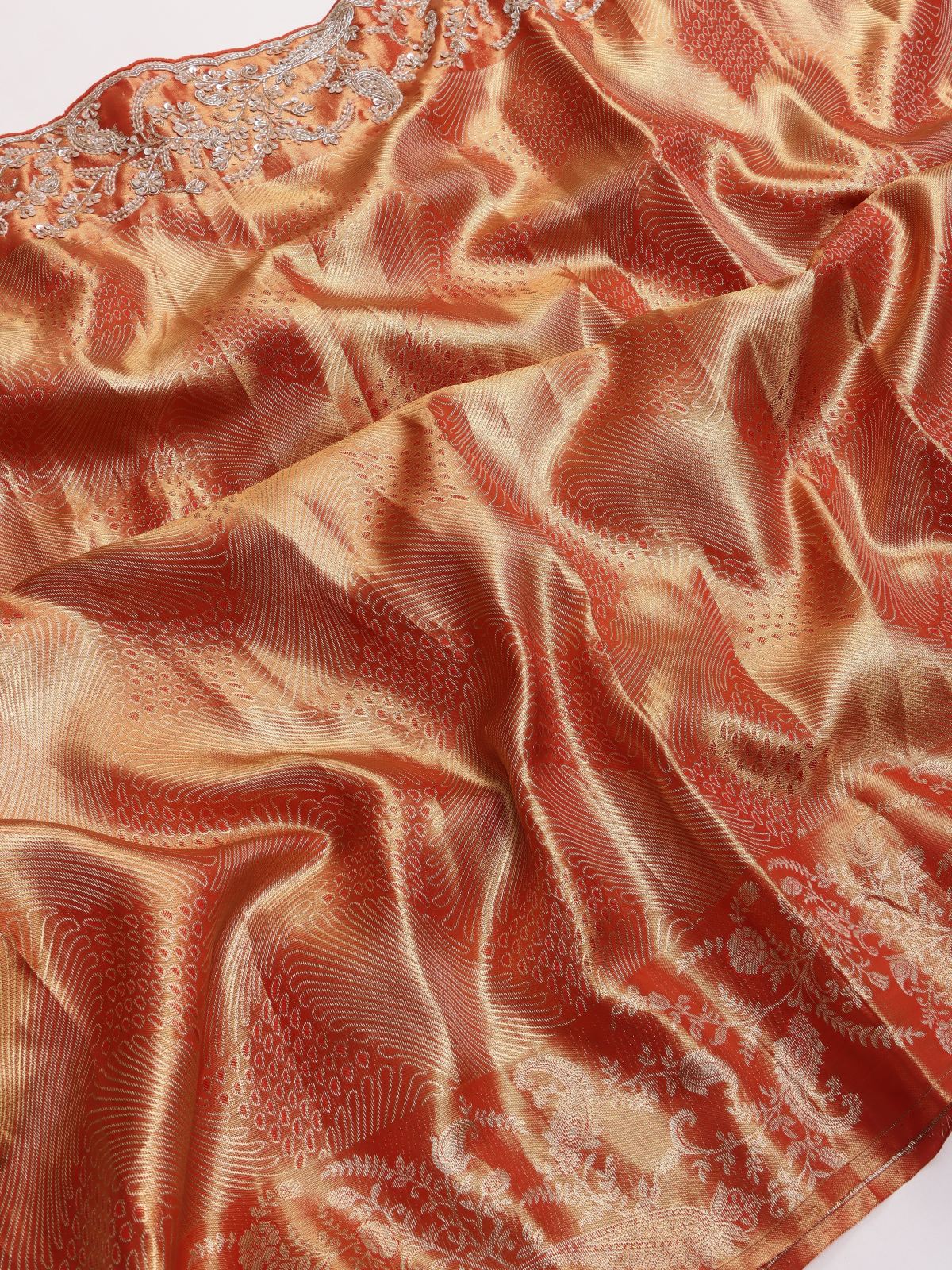 Orange Pure Kanchi Tissue Silk Bridal Wear Saree (Swara)